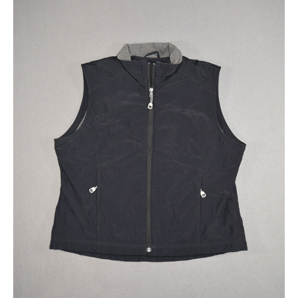 LL Bean Jacket Womens Large Black Vest Fleece Lined Full Zip Windbreaker 228950